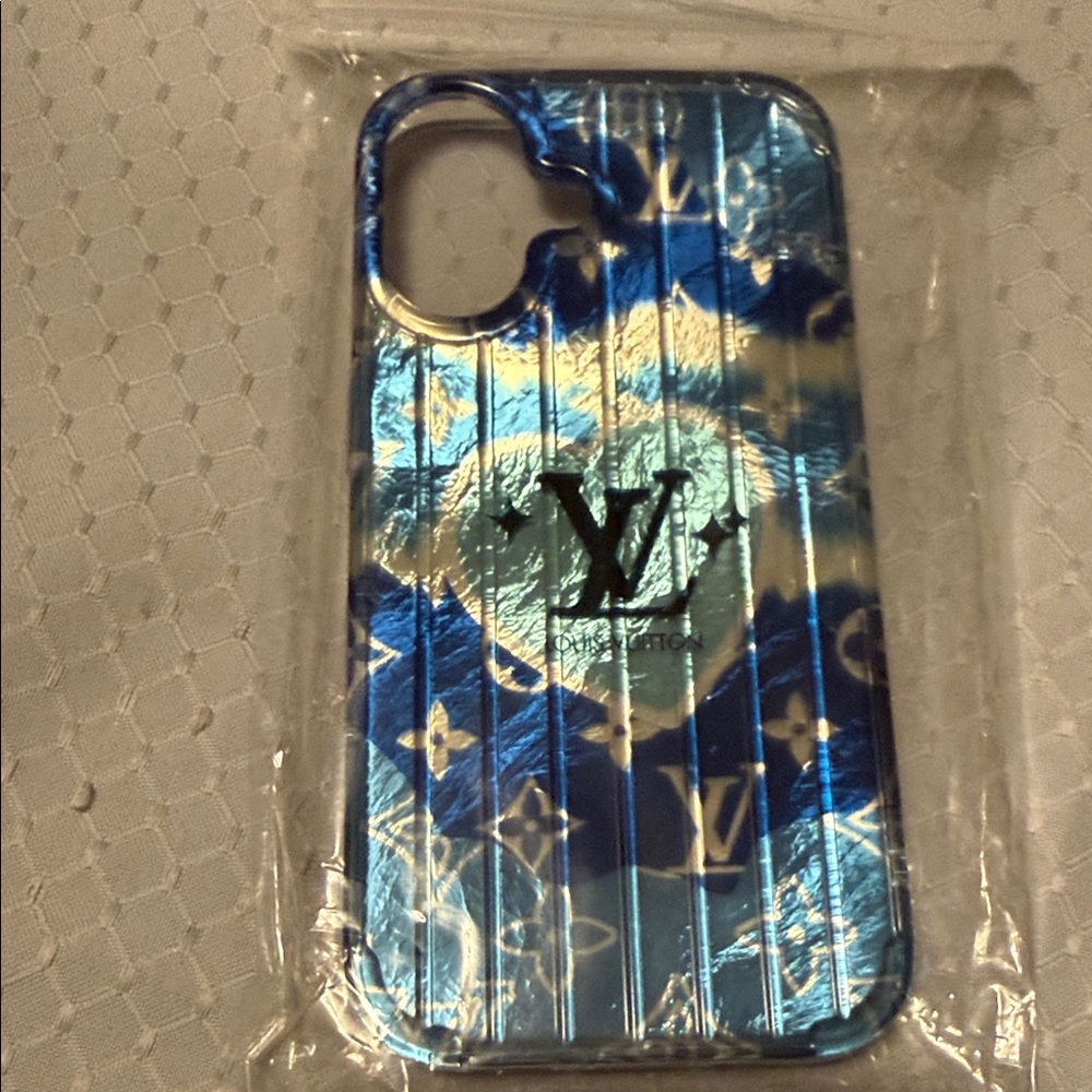 Blue Designer Phone Case Iphone 16 regular with LV logo on it brand new.